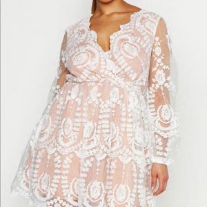 Brand new, never worn skater dress with lace sleeves.